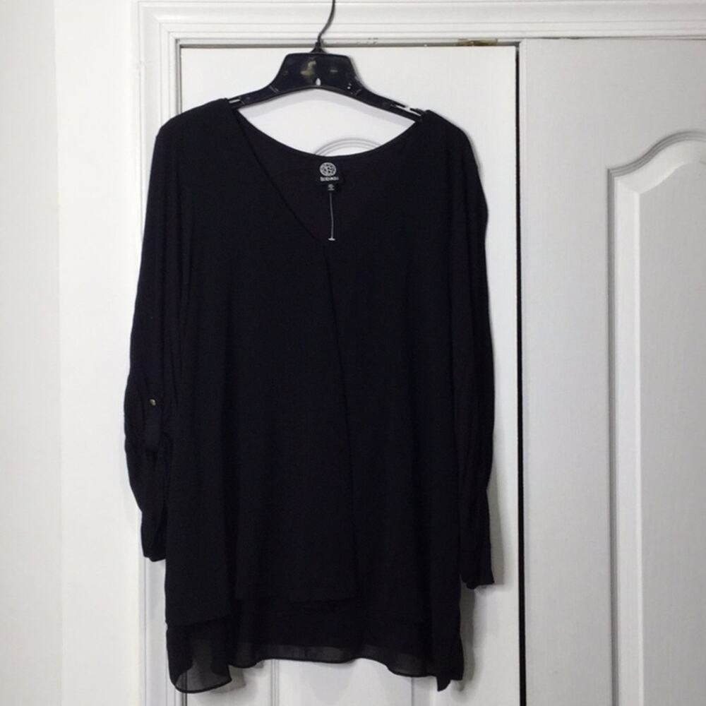 Bobeau 3x black chiffon over jersey hi lo top NWT